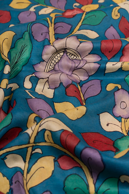 Kanchipuram Silk Kalamkari Dark Blue Saree