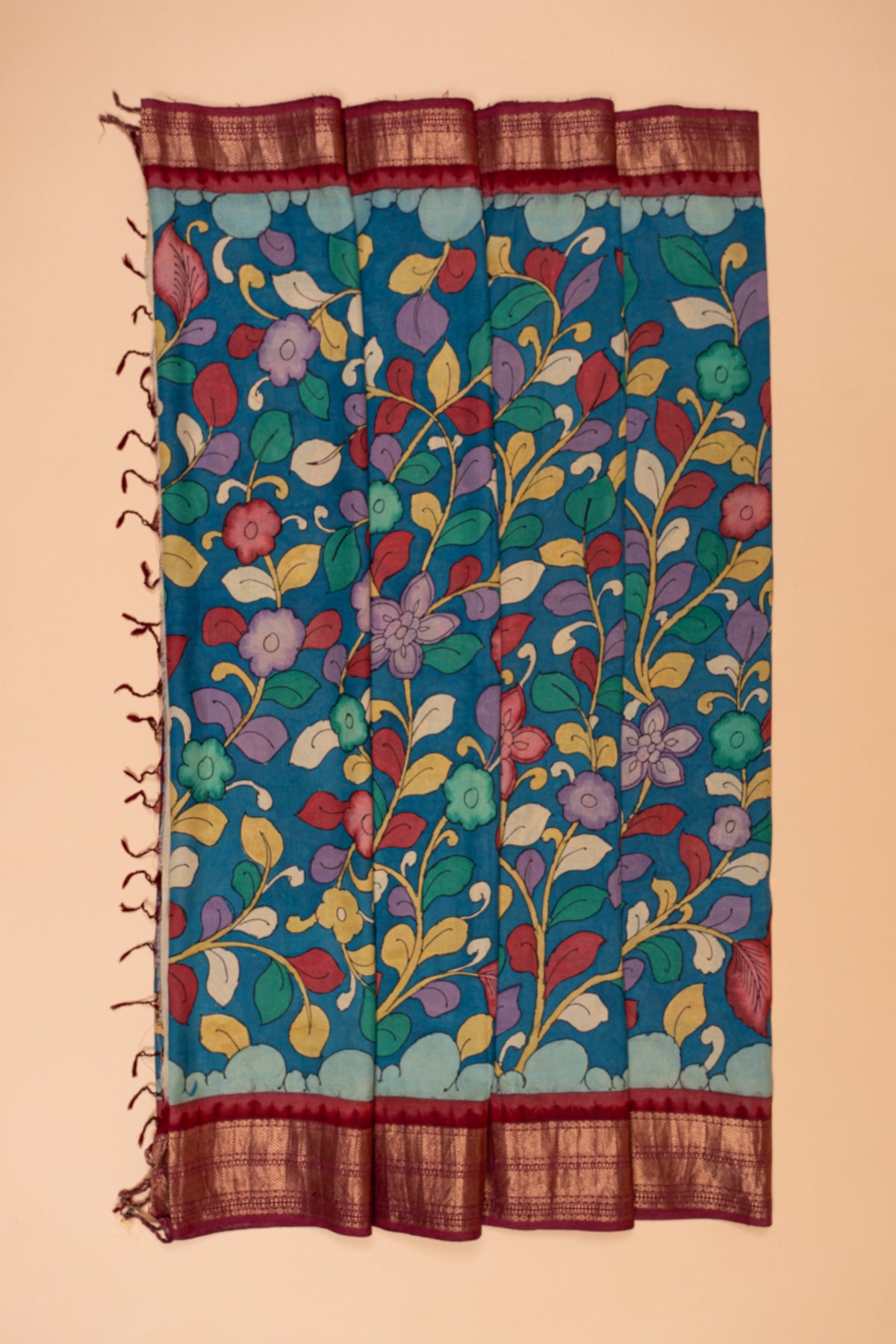 Kanchipuram Silk Kalamkari Dark Blue Saree