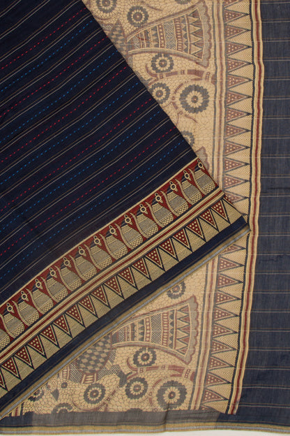 Chanderi Cotton Kanta Work Dark Blue Saree