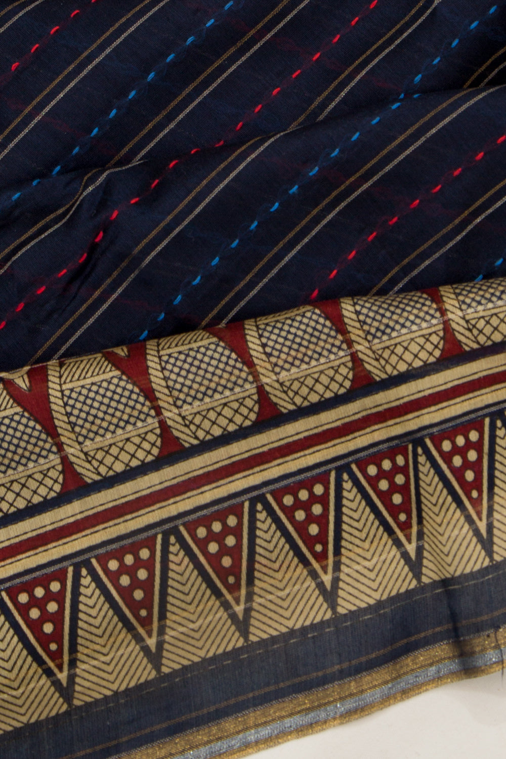 Chanderi Cotton Kanta Work Dark Blue Saree