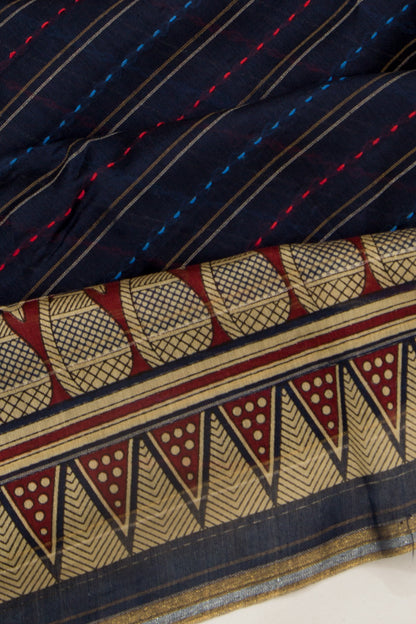 Chanderi Cotton Kanta Work Dark Blue Saree