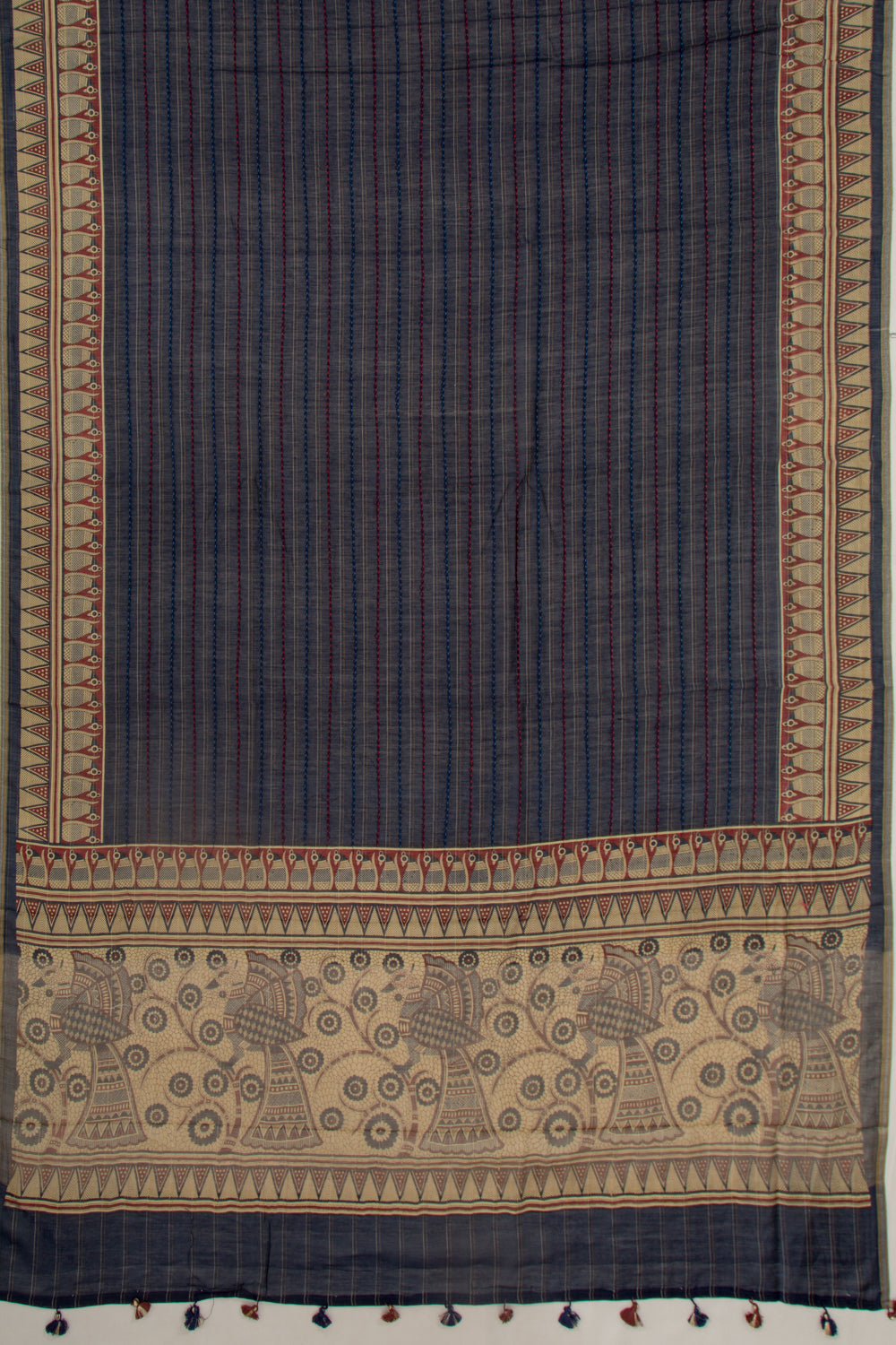 Chanderi Cotton Kanta Work Dark Blue Saree