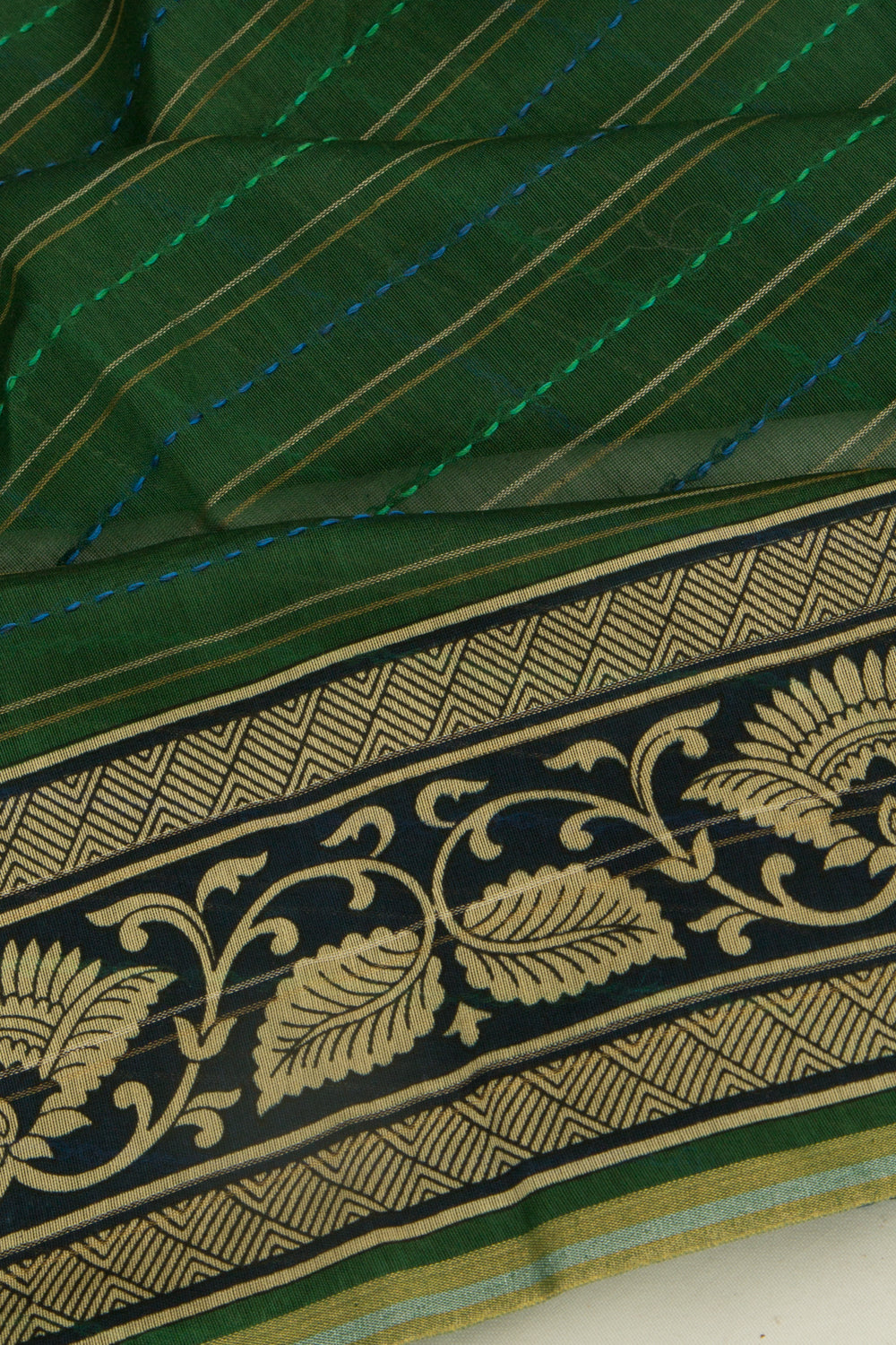 Chanderi Cotton Kanta Work Dark Green Saree