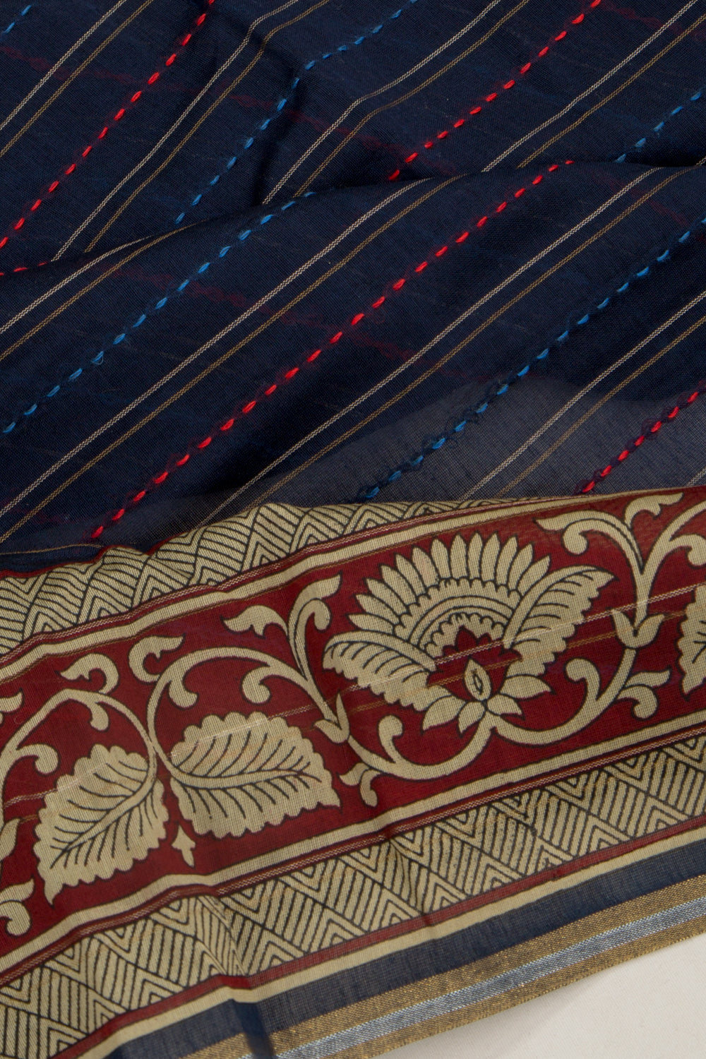 Chanderi Cotton Kanta Work Dark Blue Saree