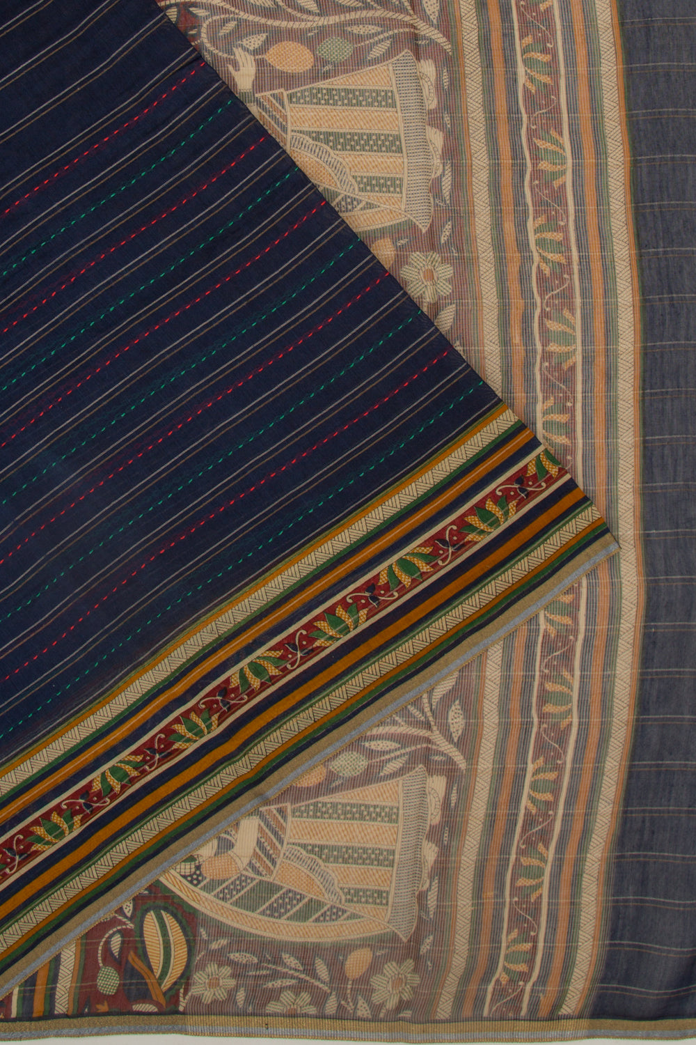 Chanderi Cotton Kanta Work Dark Blue Saree