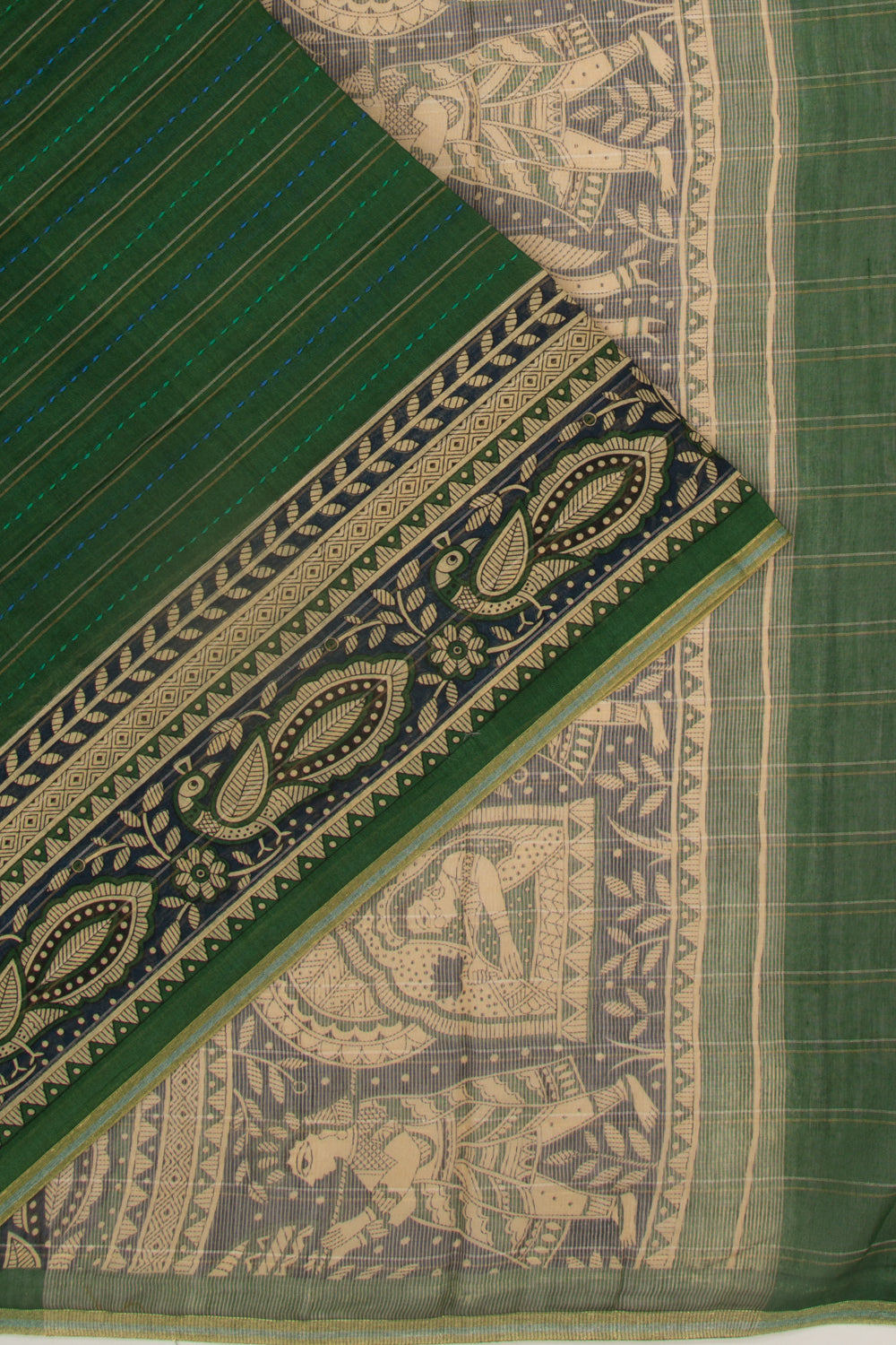Chanderi Cotton Kanta Work Green Saree