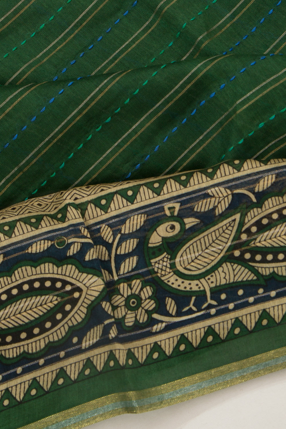 Chanderi Cotton Kanta Work Green Saree
