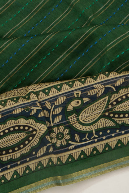 Chanderi Cotton Kanta Work Green Saree