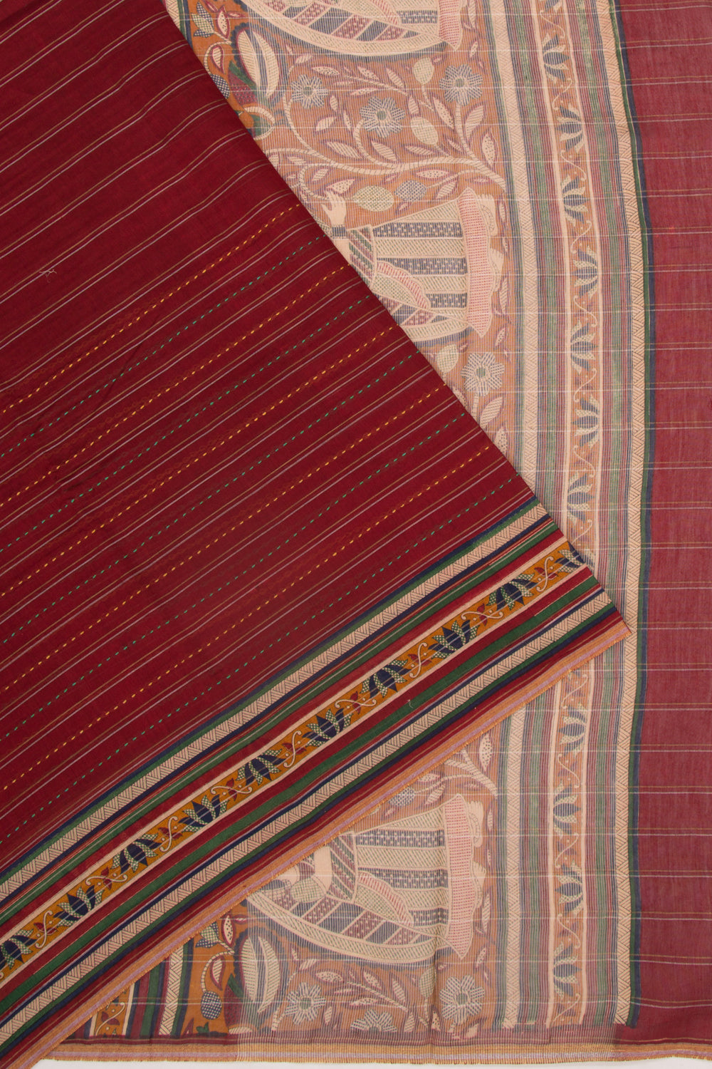 Chanderi Cotton Kanta Work Maroon Saree