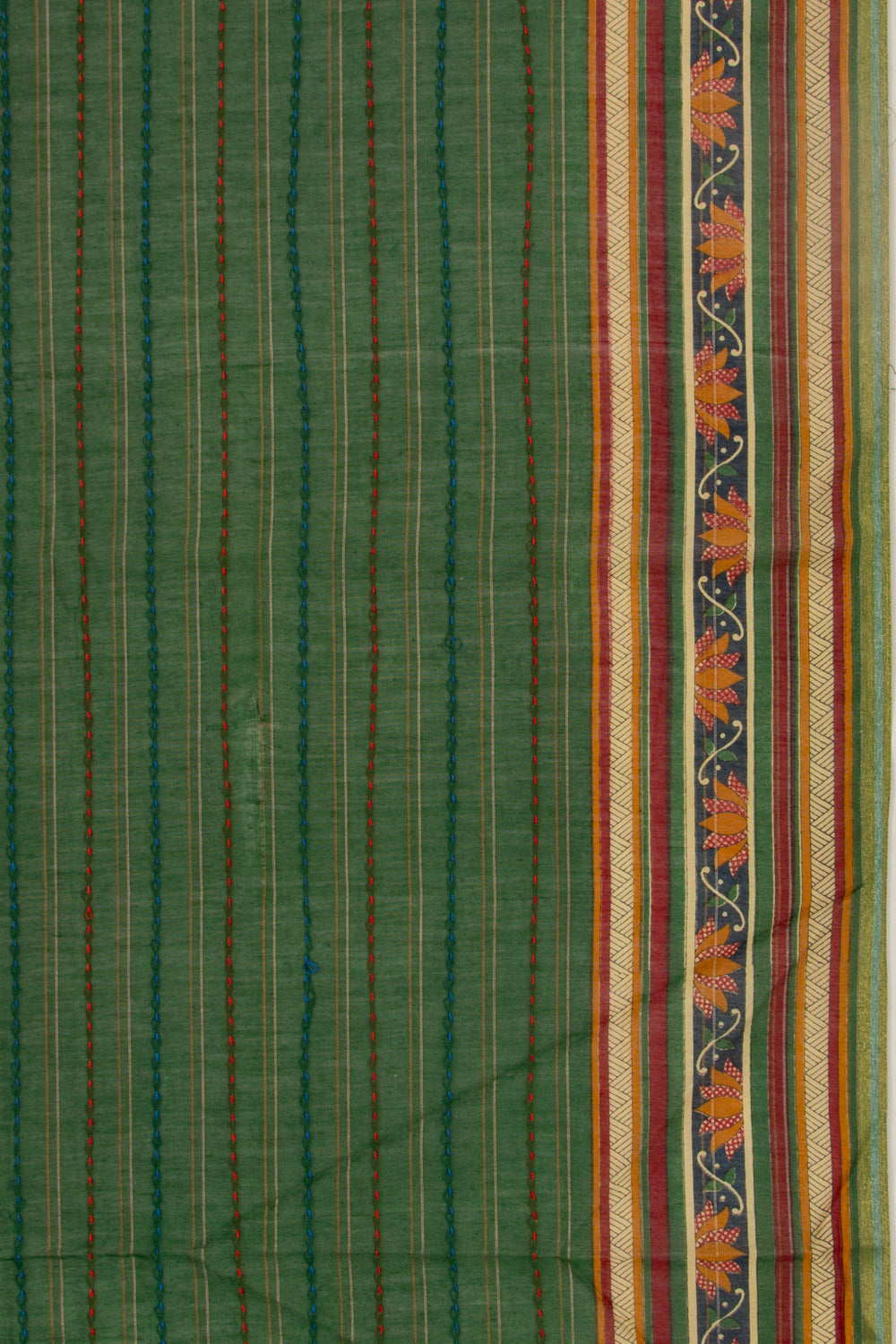 Chanderi Cotton Kanta Work Green Saree