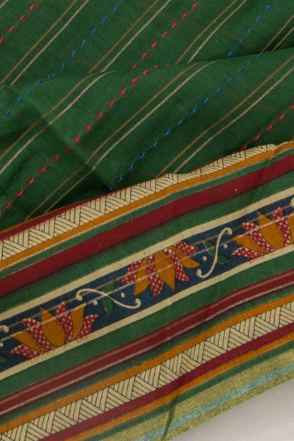 Chanderi Cotton Kanta Work Green Saree