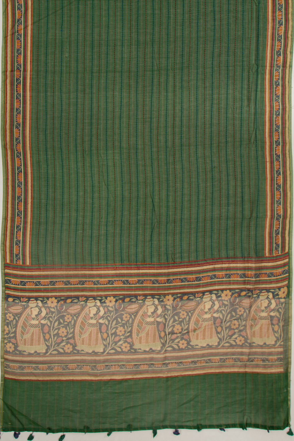 Chanderi Cotton Kanta Work Green Saree