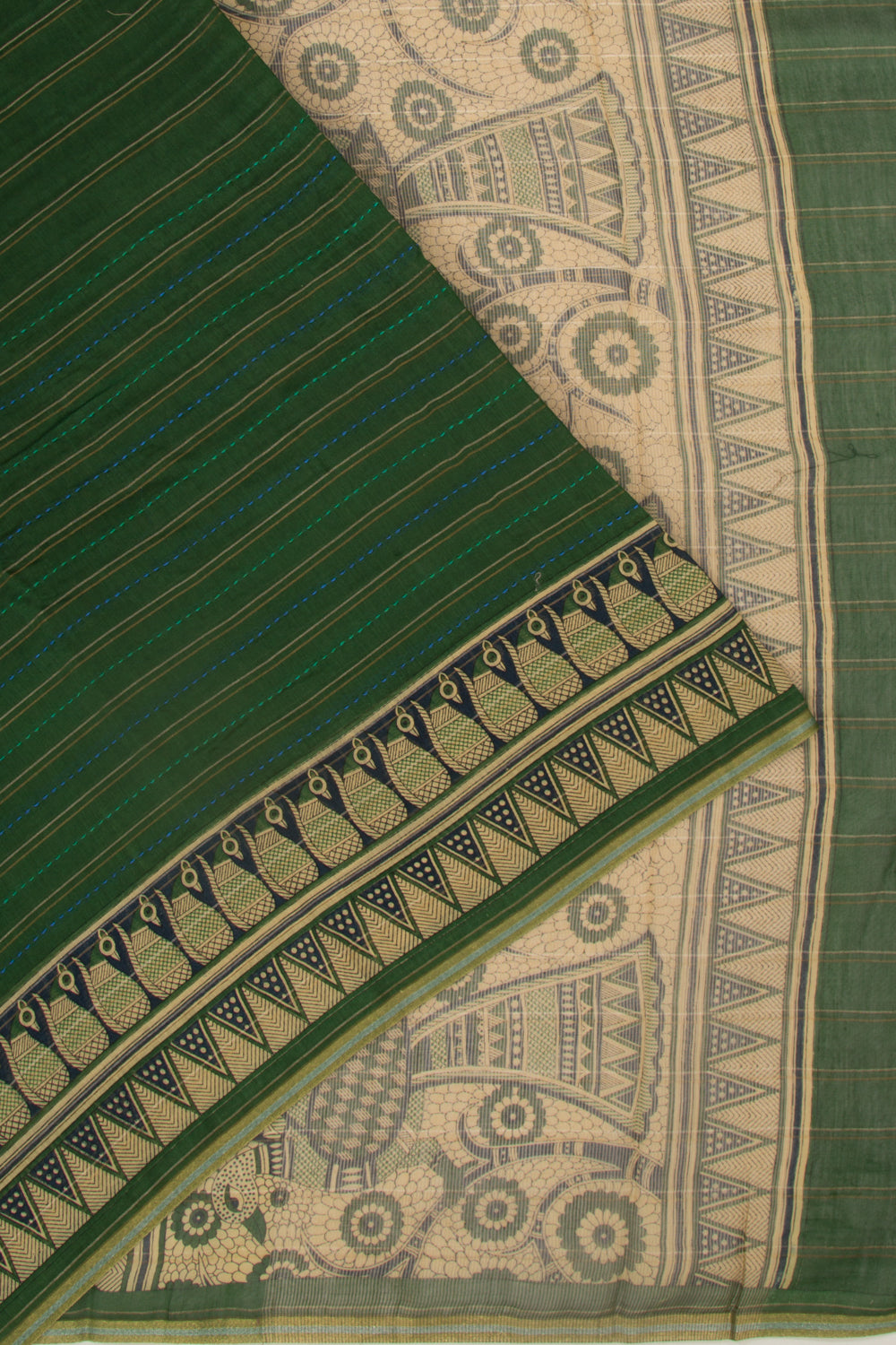 Chanderi Cotton Kanta Work Green Saree
