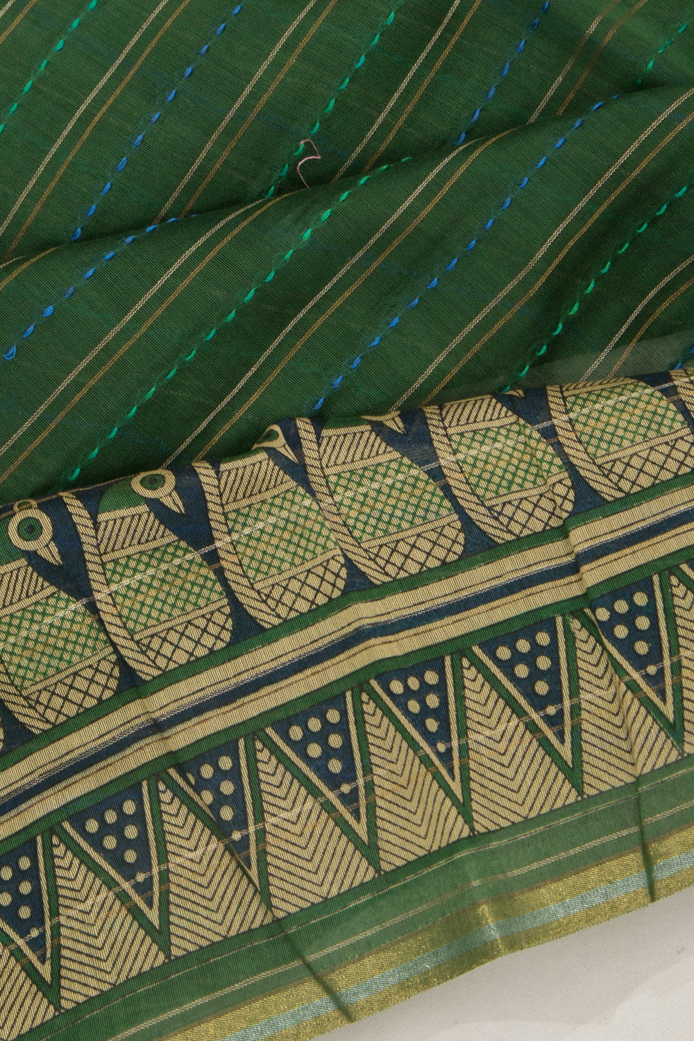 Chanderi Cotton Kanta Work Green Saree