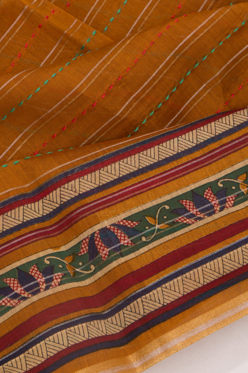 Chanderi Cotton Kanta Work Mustard Yellow Saree