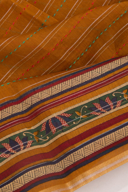 Chanderi Cotton Kanta Work Mustard Yellow Saree