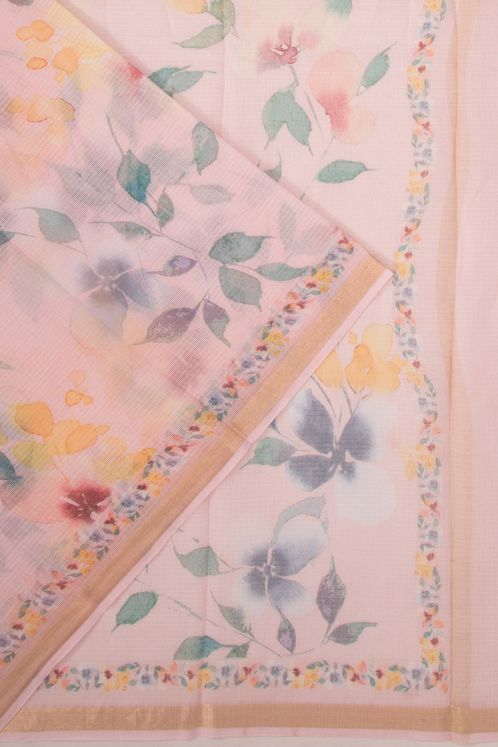 Kota Soft Silk Floral Printed Baby Pink Saree