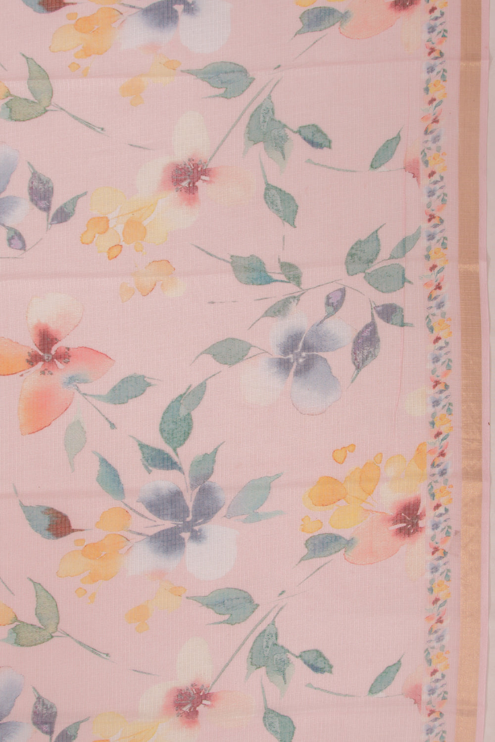 Kota Soft Silk Floral Printed Baby Pink Saree
