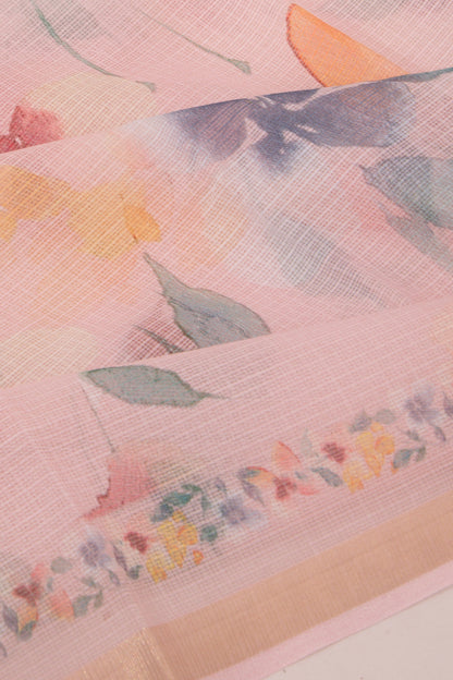 Kota Soft Silk Floral Printed Baby Pink Saree