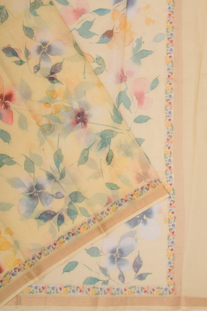 Kota Soft Silk Floral Printed Lemon Yellow Saree