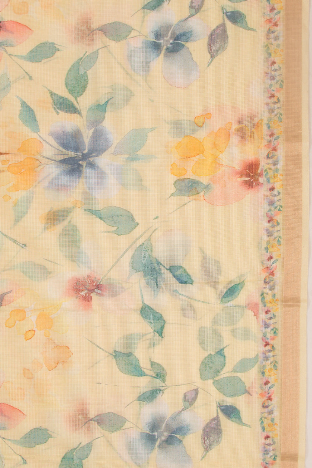 Kota Soft Silk Floral Printed Lemon Yellow Saree