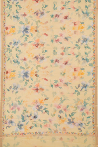 Kota Soft Silk Floral Printed Lemon Yellow Saree