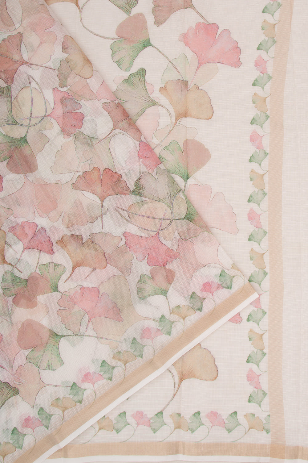 Kota Soft Silk Floral Printed White Saree