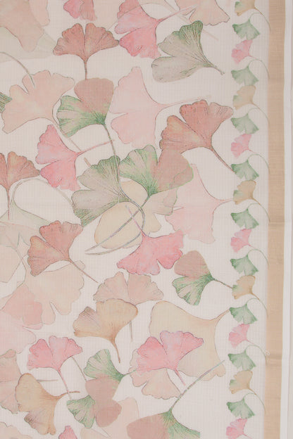 Kota Soft Silk Floral Printed White Saree
