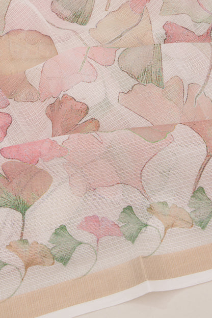 Kota Soft Silk Floral Printed White Saree
