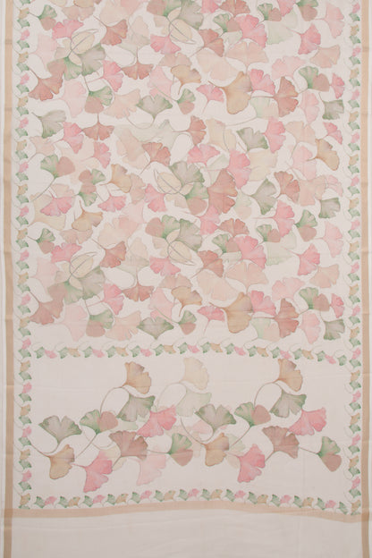Kota Soft Silk Floral Printed White Saree