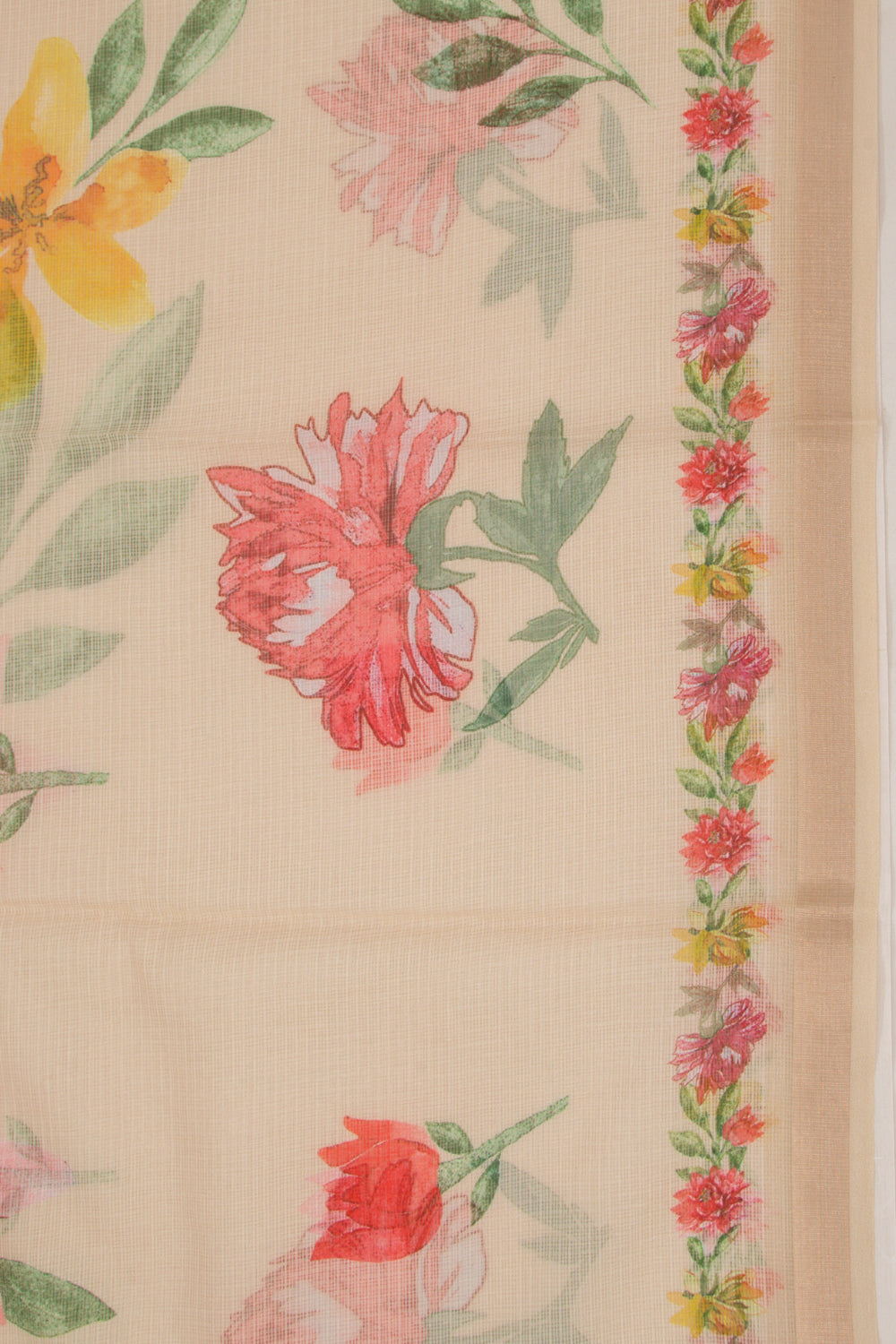 Kota Soft Silk Floral Printed Cream Saree