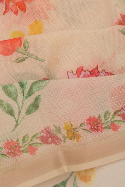 Kota Soft Silk Floral Printed Cream Saree