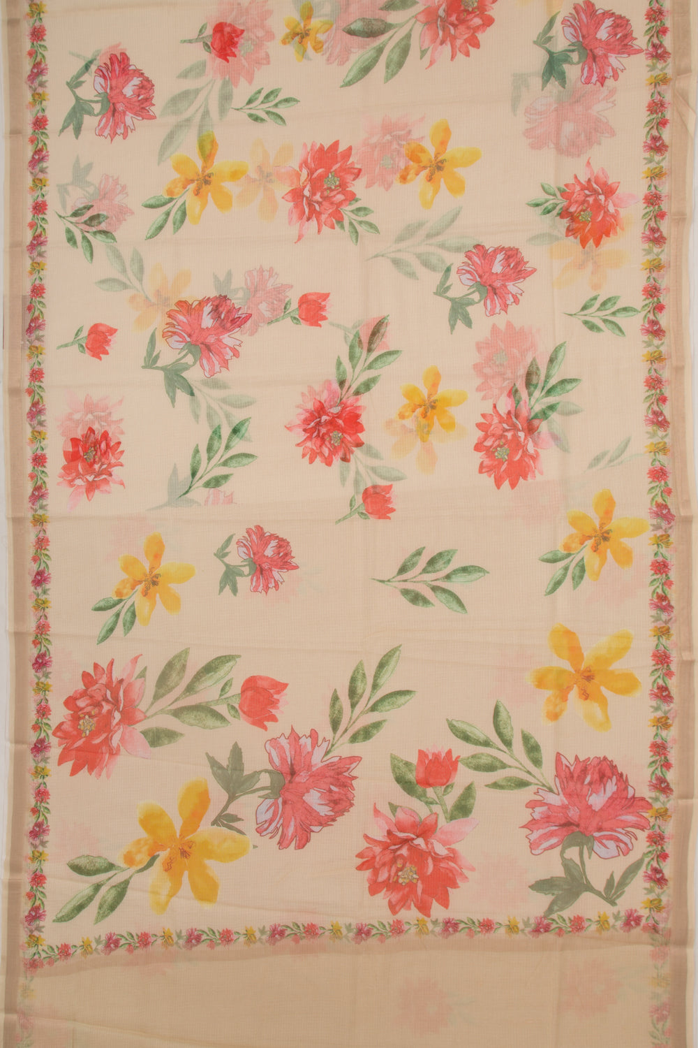 Kota Soft Silk Floral Printed Cream Saree