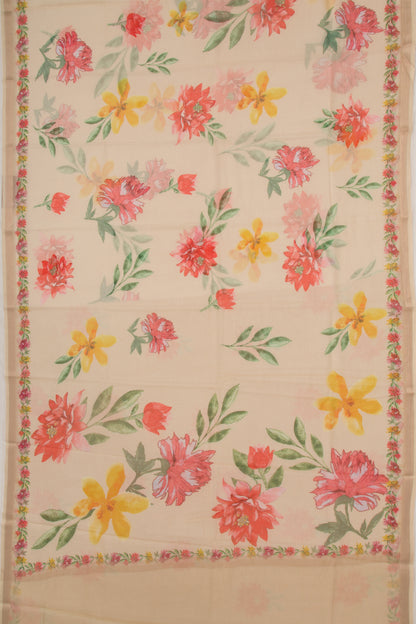 Kota Soft Silk Floral Printed Cream Saree