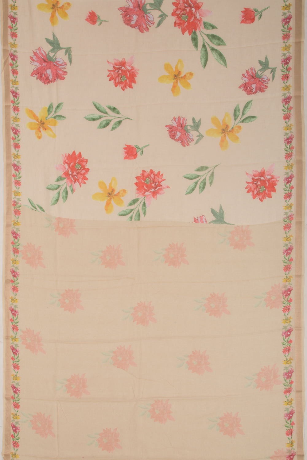 Kota Soft Silk Floral Printed Cream Saree