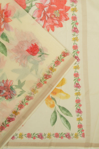 Kota Soft Silk Floral Printed Lemon Yellow Saree