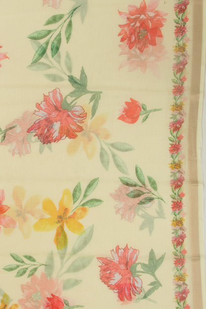 Kota Soft Silk Floral Printed Lemon Yellow Saree