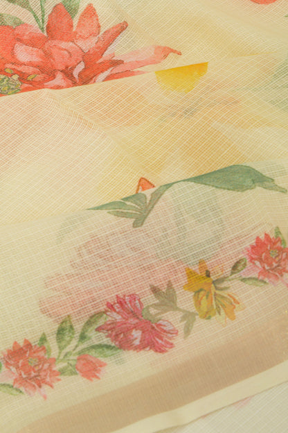 Kota Soft Silk Floral Printed Lemon Yellow Saree