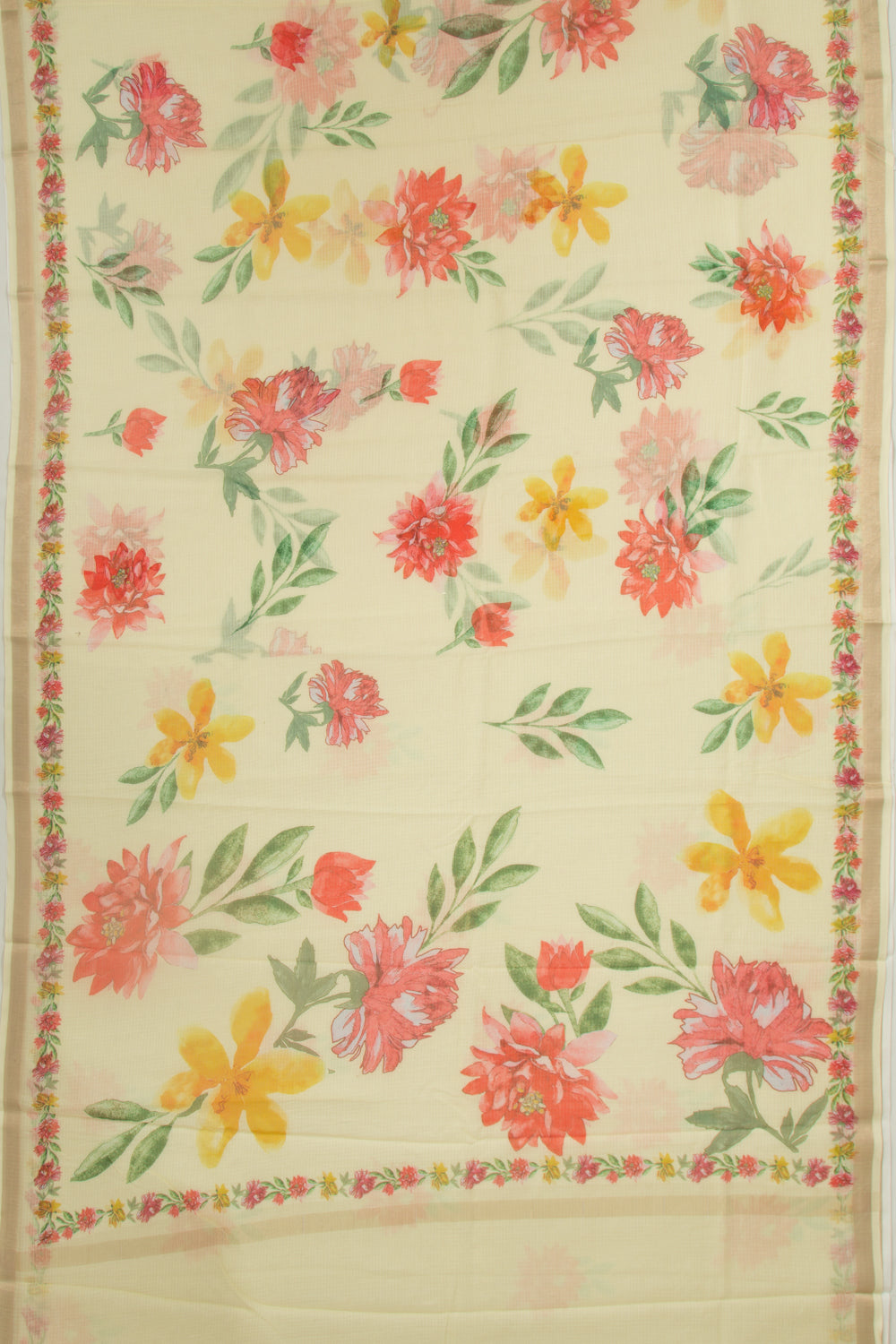 Kota Soft Silk Floral Printed Lemon Yellow Saree