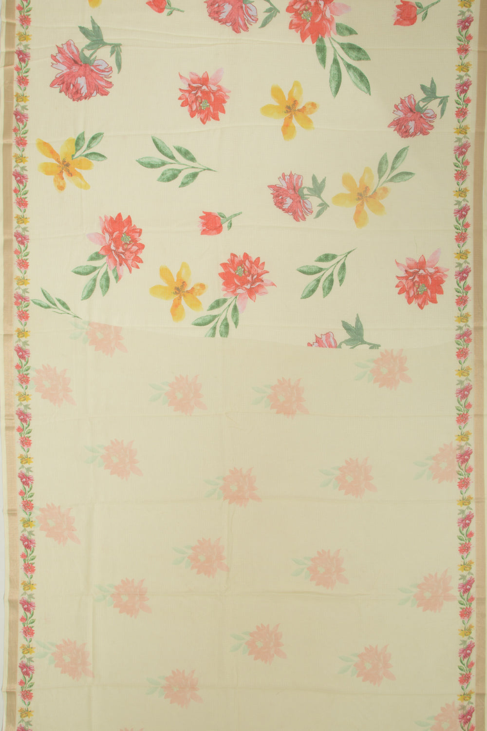 Kota Soft Silk Floral Printed Lemon Yellow Saree
