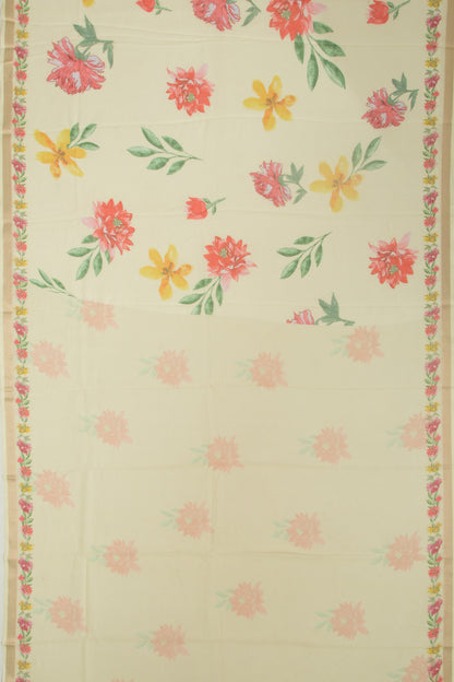 Kota Soft Silk Floral Printed Lemon Yellow Saree