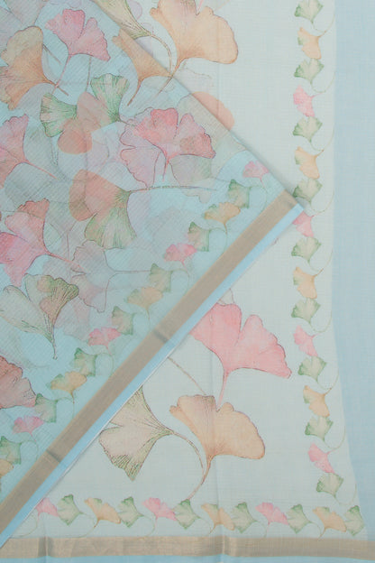 Kota Soft Silk Floral Printed Sky Blue Saree