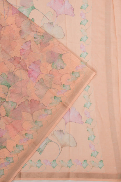 Kota Soft Silk Floral Printed Pastel Orange Saree
