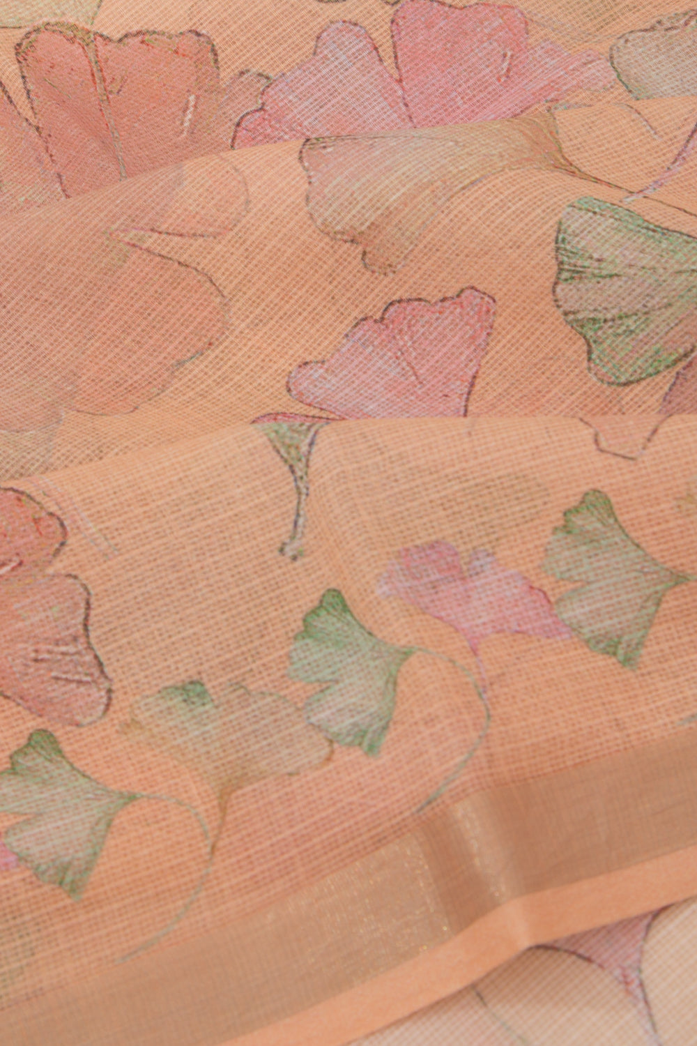 Kota Soft Silk Floral Printed Pastel Orange Saree