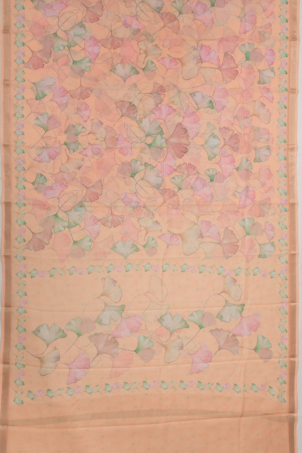 Kota Soft Silk Floral Printed Pastel Orange Saree