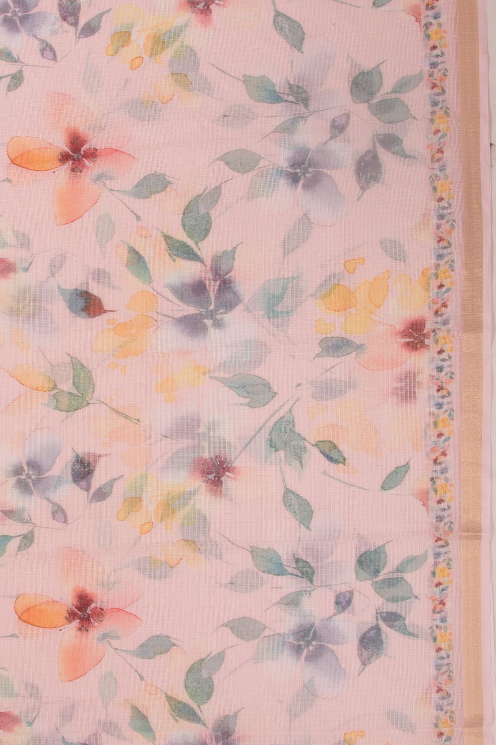 Kota Soft Silk Floral Printed Baby Pink Saree