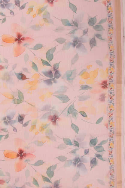 Kota Soft Silk Floral Printed Baby Pink Saree