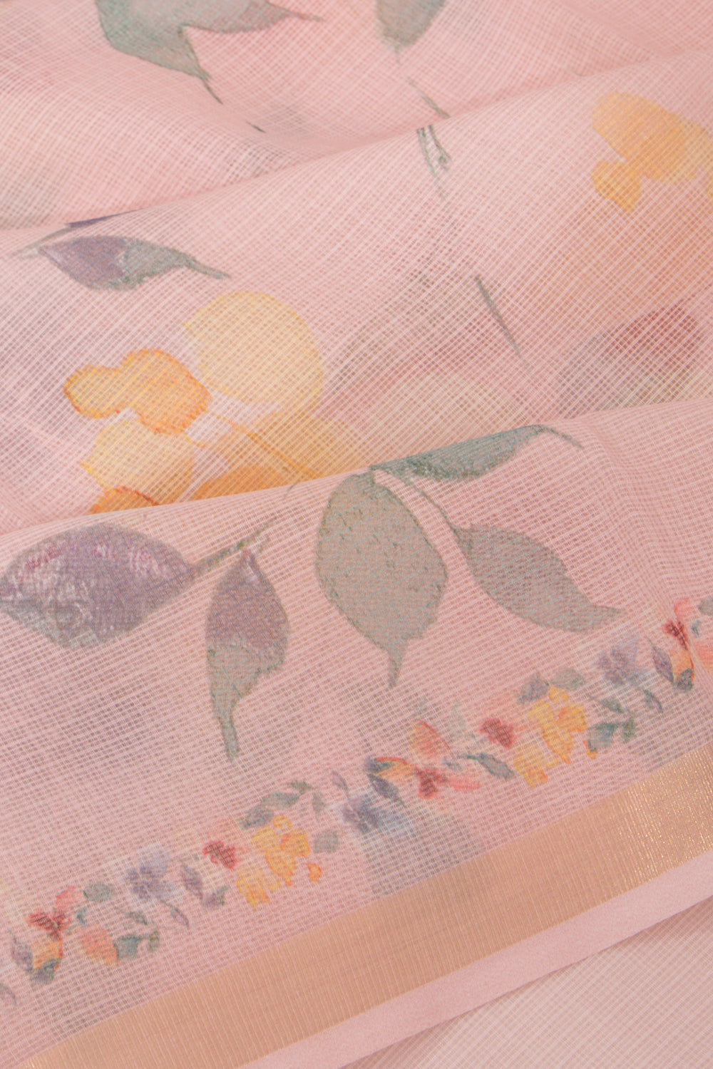 Kota Soft Silk Floral Printed Baby Pink Saree