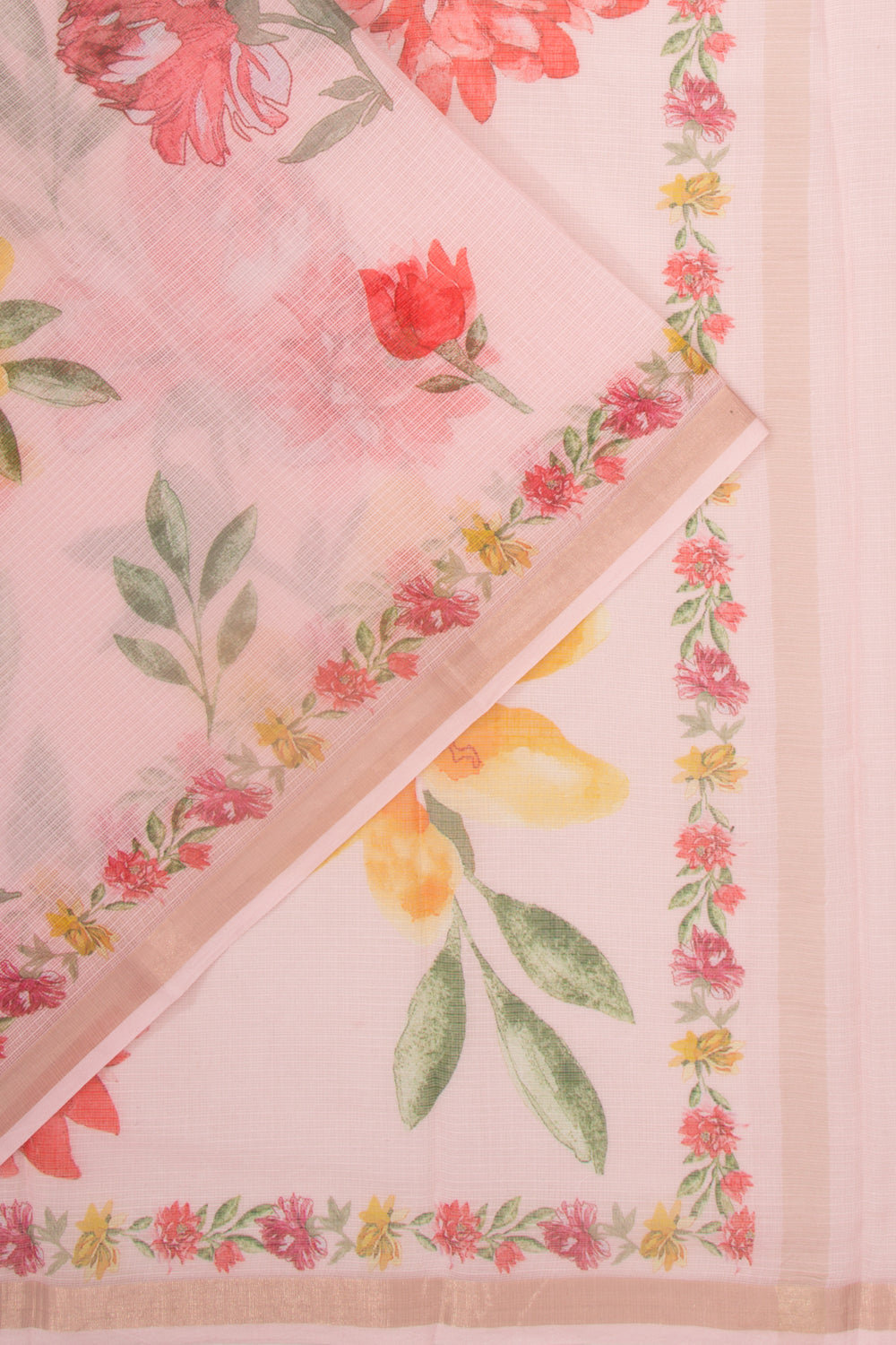 Kota Soft Silk Floral Printed Baby Pink Saree