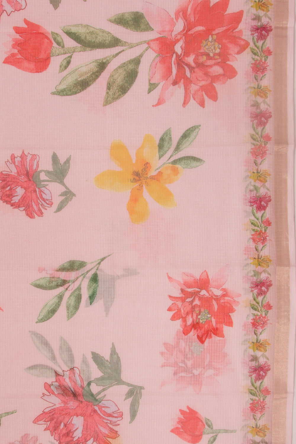 Kota Soft Silk Floral Printed Baby Pink Saree